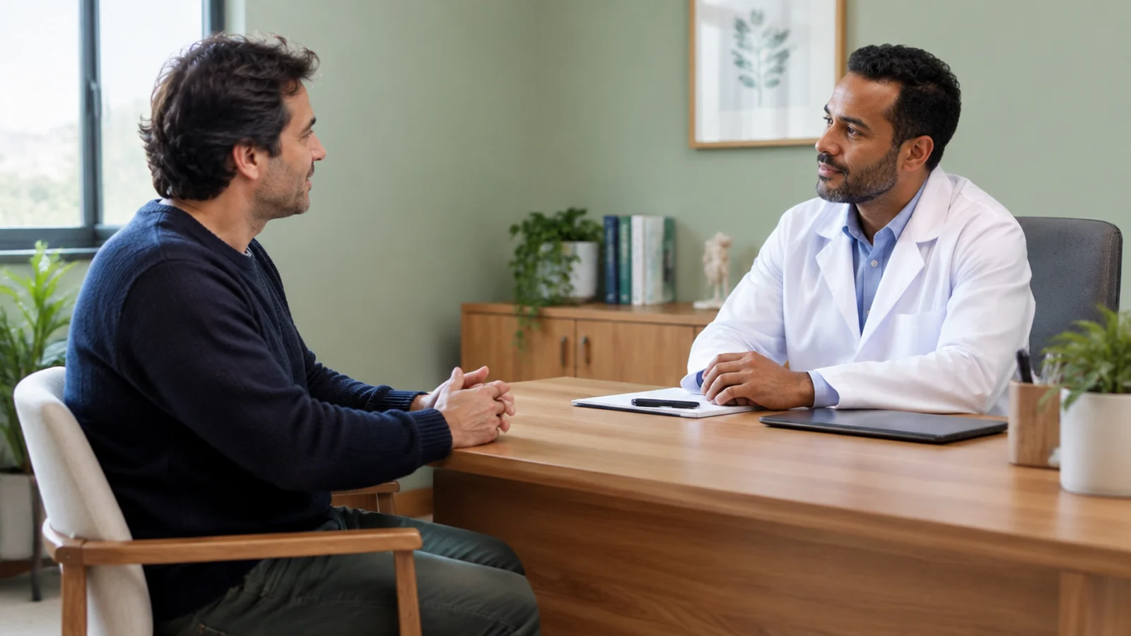 Homem busca orientação em uma consulta médica individual