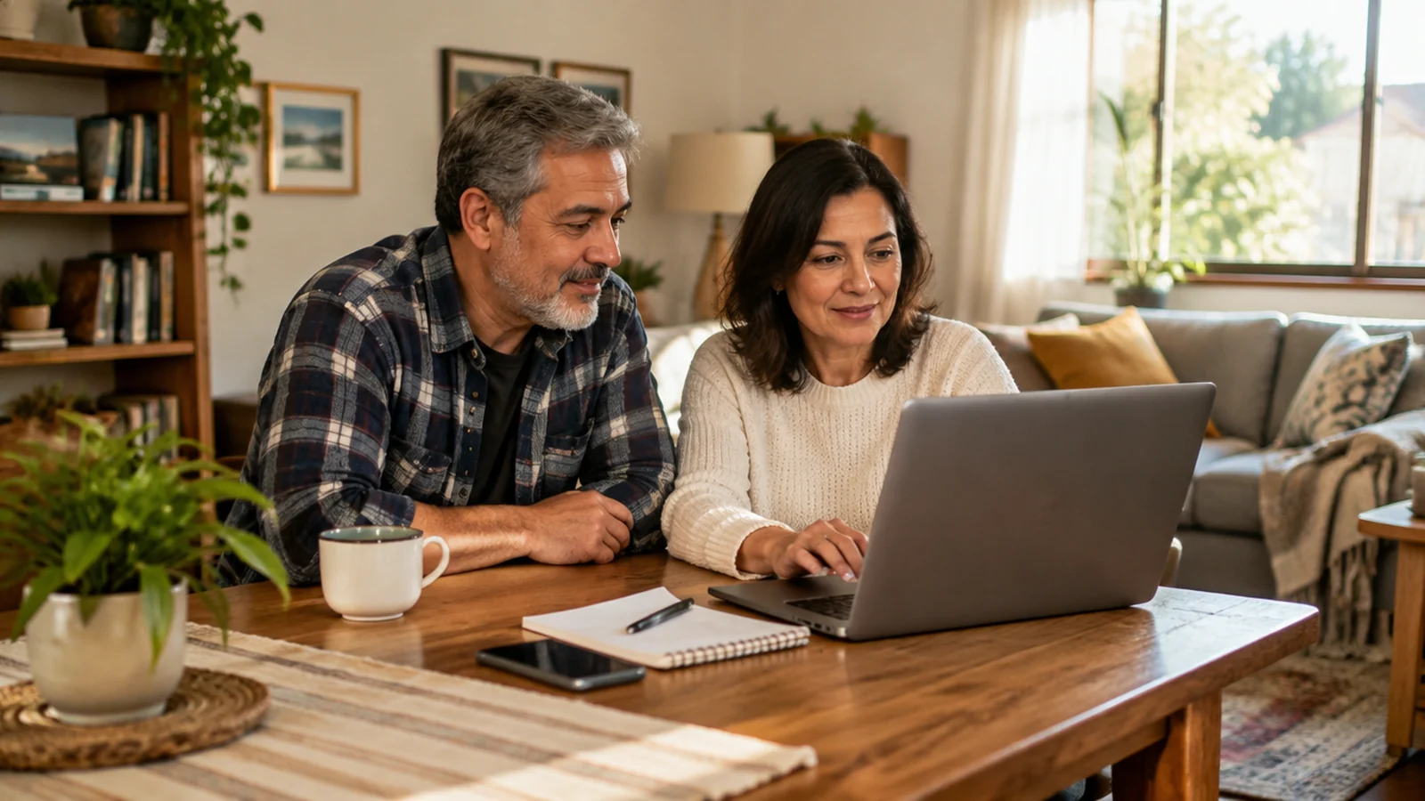 Casal organiza uma consulta online na rotina de casa