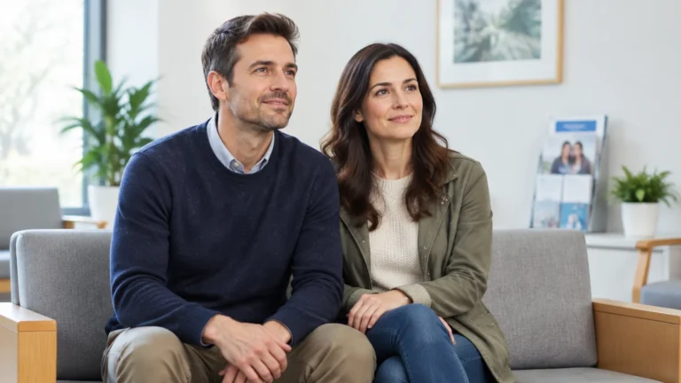 Homem e mulher aguardando atendimento para investigação da fertilidade masculina