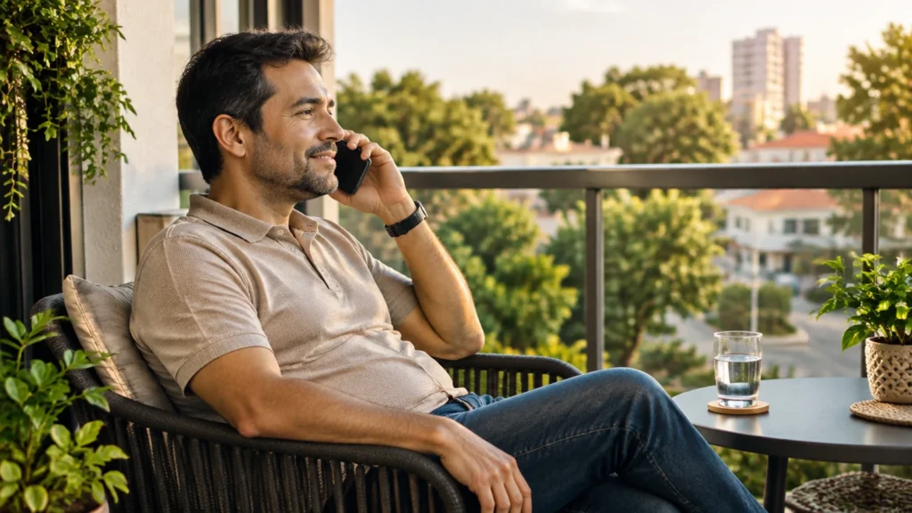 Homem agenda atendimento pelo telefone em casa