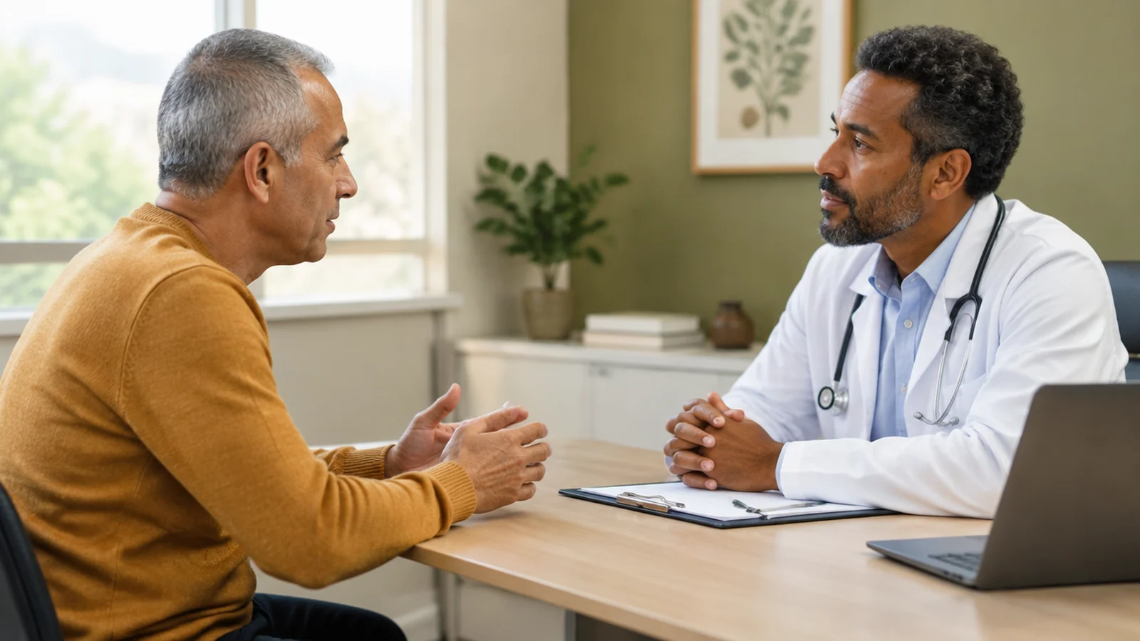 Paciente conversa com médico sobre sintomas e acompanhamento